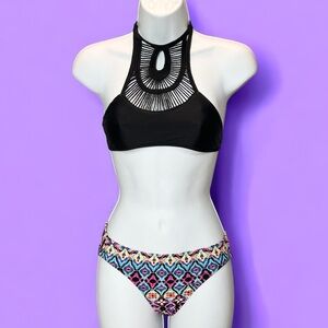 Black Halter style two piece swim suite bikini SMALL Summer Beach‎ Vacation